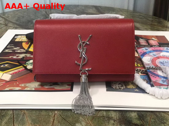 Saint Laurent Kate Tassel Chain Wallet in Red Textured Leather Replica