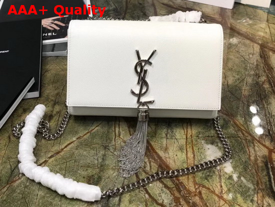 Saint Laurent Kate Tassel Chain Wallet in White Textured Leather Replica