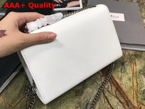 Saint Laurent Kate Tassel Chain Wallet in White Textured Leather Replica