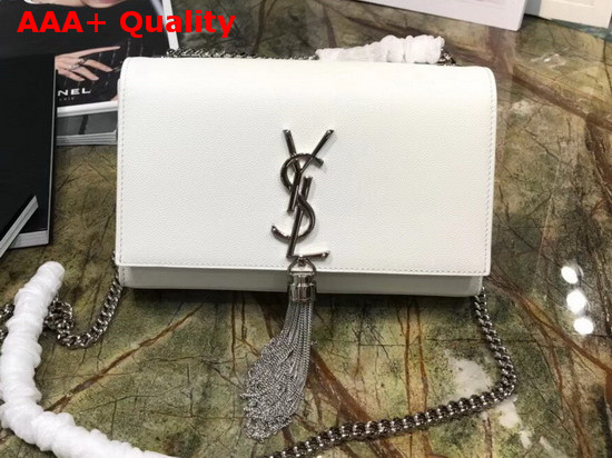 Saint Laurent Kate Tassel Chain Wallet in White Textured Leather Replica