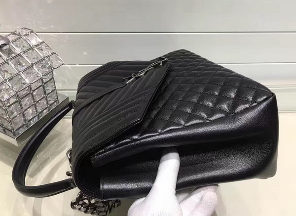 Saint Laurent Large College Bag in Black Mixed Matelasse Leather for Sale