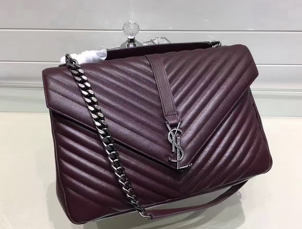 Saint Laurent Large College Bag in Bordeaux Matelasse Leather For Sale