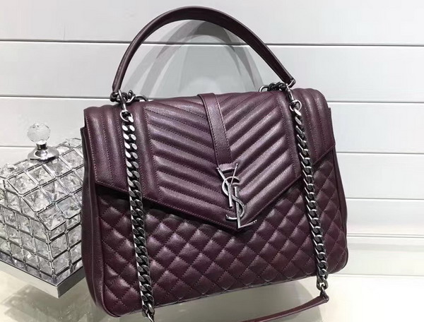 Saint Laurent Large College Bag in Bordeaux Mixed Matelasse Leather for Sale