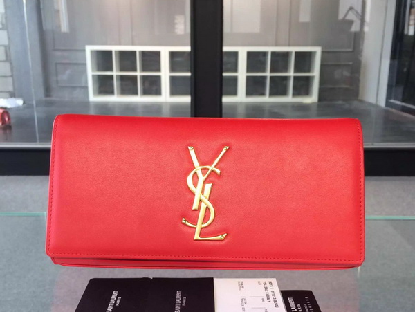 Saint Laurent Large Monogram Saint Laurent Clutch Red Gold YSL Buckle for Sale