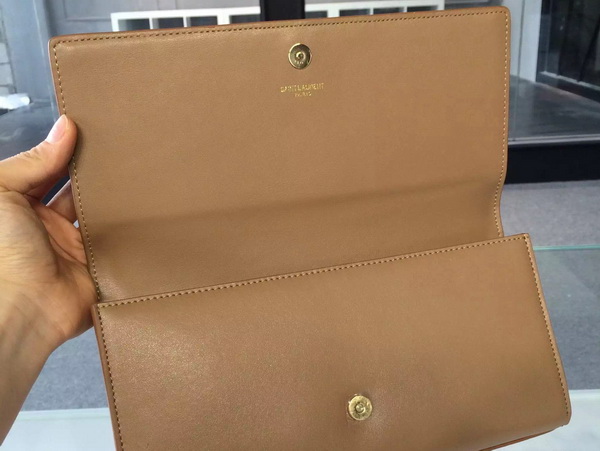 Saint Laurent Large Monogram Saint Laurent Clutch Tan Gold YSL Buckle for Sale