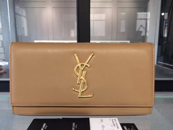 Saint Laurent Large Monogram Saint Laurent Clutch Tan Gold YSL Buckle for Sale