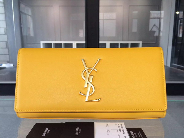 Saint Laurent Large Monogram Saint Laurent Clutch Yellow Gold YSL Buckle for Sale