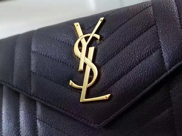 Saint Laurent Large Monogram Saint Laurent Flap Wallet in Black Mix Matelasse Leather For Sale