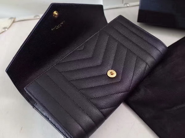 Saint Laurent Large Monogram Saint Laurent Flap Wallet in Black Mix Matelasse Leather For Sale