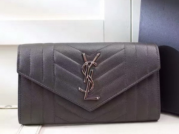 Saint Laurent Large Monogram Saint Laurent Flap Wallet in Grey Mix Matelasse Leather For Sale