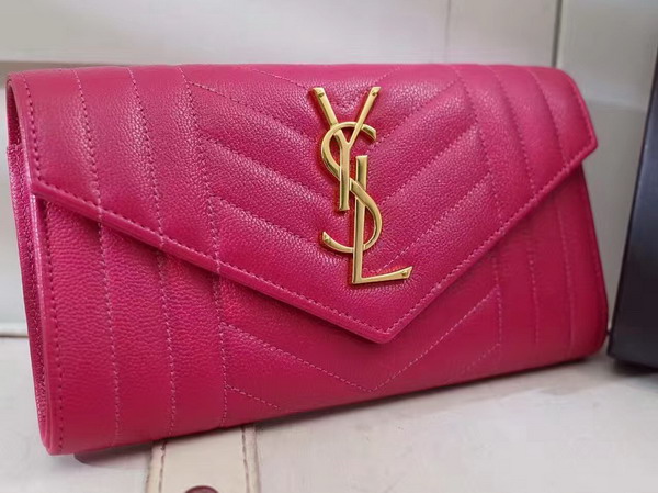 Saint Laurent Large Monogram Saint Laurent Flap Wallet in Hot Pink Mix Matelasse Leather For Sale