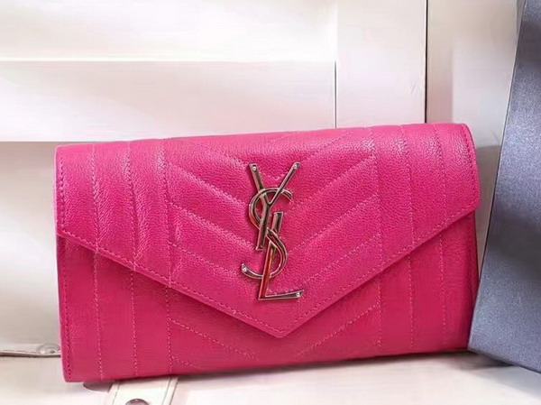 Saint Laurent Large Monogram Saint Laurent Flap Wallet in Hot Pink Mix Matelasse Leather For Sale