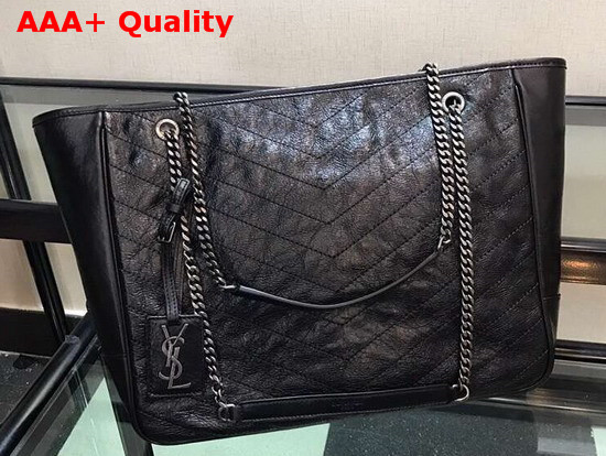 Saint Laurent Large Niki Shopping Bag in Grinkled and Quilted Black Leather Replica