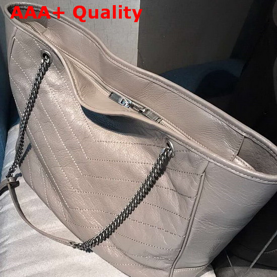 Saint Laurent Large Niki Shopping Bag in Light Taupe Grinkled and Quilted Leather Replica