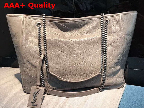 Saint Laurent Large Niki Shopping Bag in Light Taupe Grinkled and Quilted Leather Replica