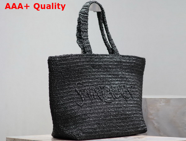 Saint Laurent Large Rive Gauche Tote in Black Raffia Replica