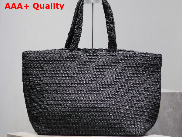 Saint Laurent Large Rive Gauche Tote in Black Raffia Replica