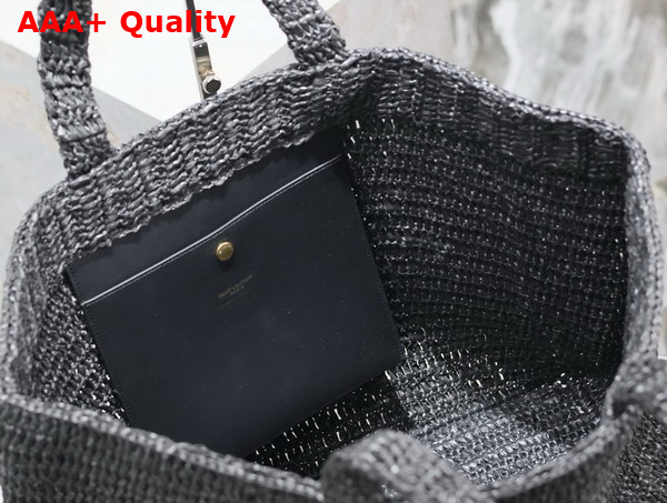 Saint Laurent Large Rive Gauche Tote in Black Raffia Replica