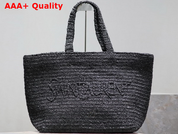 Saint Laurent Large Rive Gauche Tote in Black Raffia Replica