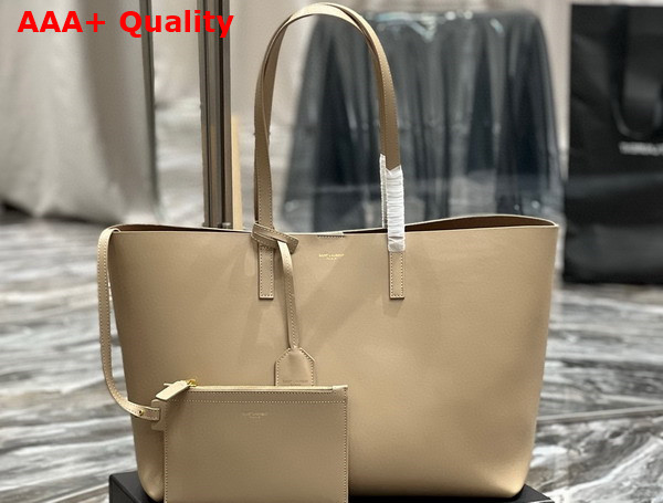 Saint Laurent Large Shopping Tote in Dark Beige Saint Laurent Leather Replica