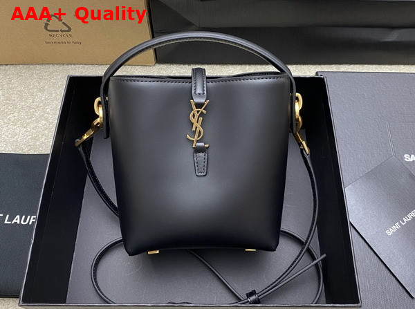 Saint Laurent Le 37 Mini Bucket Bag in Black Shiny Leather Replica