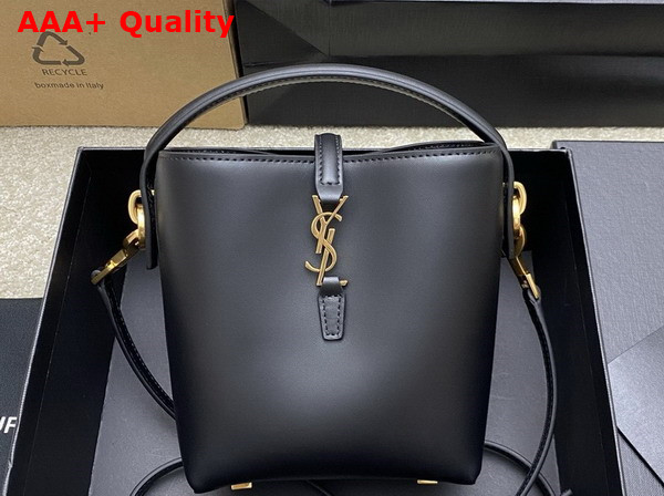 Saint Laurent Le 37 Mini Bucket Bag in Black Shiny Leather Replica