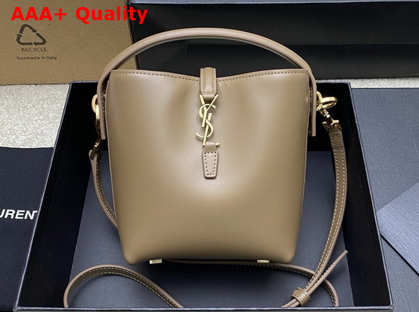 Saint Laurent Le 37 Mini Bucket Bag in Dark Beige Shiny Leather Replica