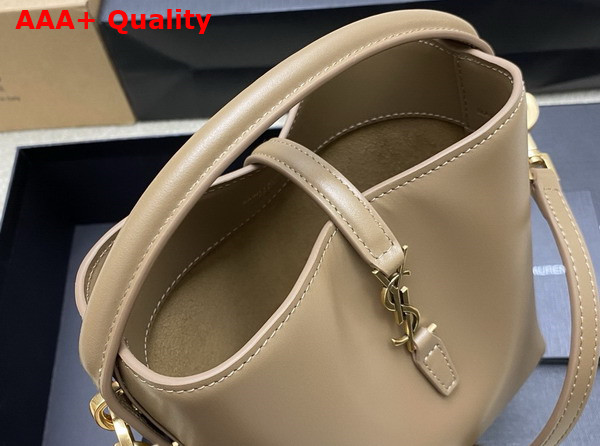 Saint Laurent Le 37 Mini Bucket Bag in Dark Beige Shiny Leather Replica