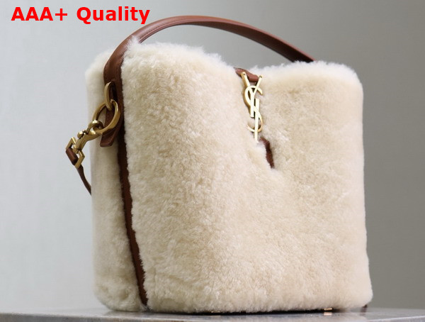 Saint Laurent Le 37 Small Bucket Bag in Shearling Cream Beige and Brick Replica