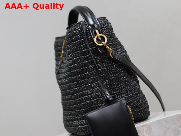 Saint Laurent Le 37 in Black Woven Raffia and Vegetable Tanned Leather Replica