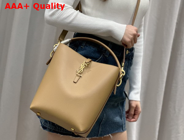 Saint Laurent Le 5 A 7 Bucket Bag in Beige Smooth Leather Replica