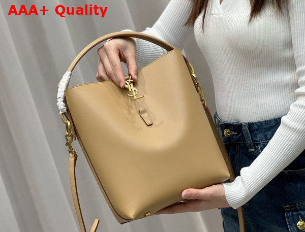 Saint Laurent Le 5 A 7 Bucket Bag in Beige Smooth Leather Replica