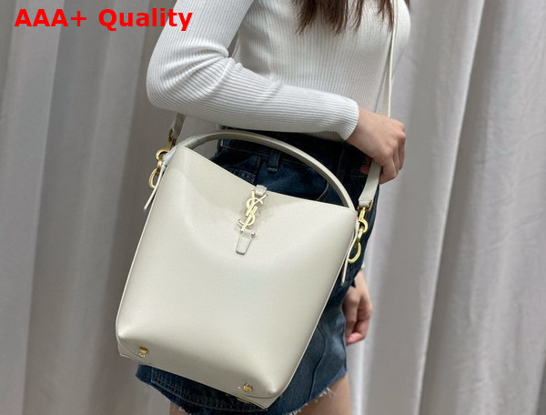 Saint Laurent Le 5 A 7 Bucket Bag in White Smooth Leather Replica