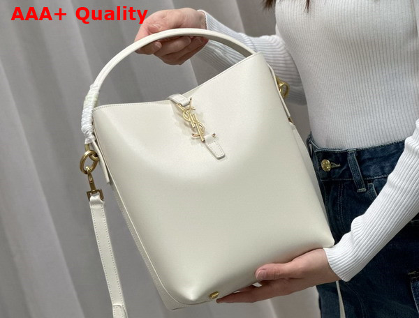 Saint Laurent Le 5 A 7 Bucket Bag in White Smooth Leather Replica