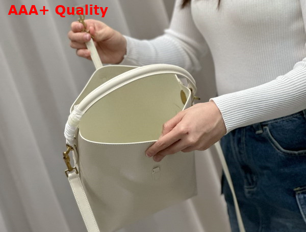 Saint Laurent Le 5 A 7 Bucket Bag in White Smooth Leather Replica