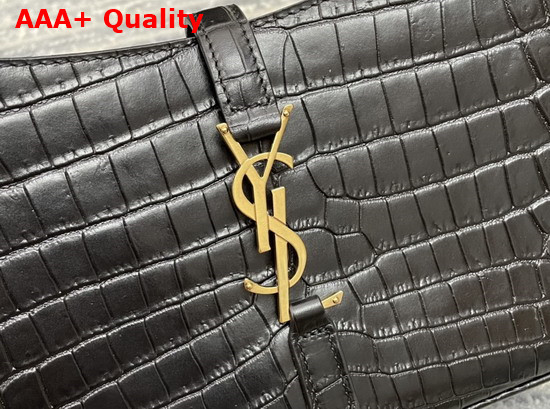 Saint Laurent Le 5 A 7 Hobo Bag in Crocodile Embossed Shiny Leather Black Replica