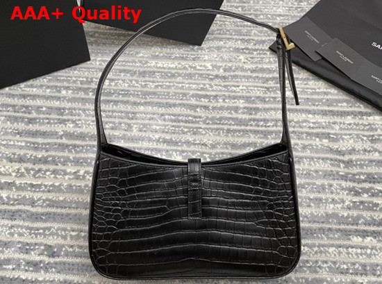 Saint Laurent Le 5 A 7 Hobo Bag in Crocodile Embossed Shiny Leather Black Replica