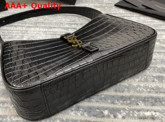 Saint Laurent Le 5 A 7 Hobo Bag in Crocodile Embossed Shiny Leather Black Replica