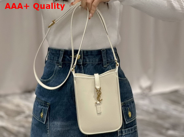 Saint Laurent Le 5 A 7 Mini Vertical in White Vegetable Tanned Leather Replica