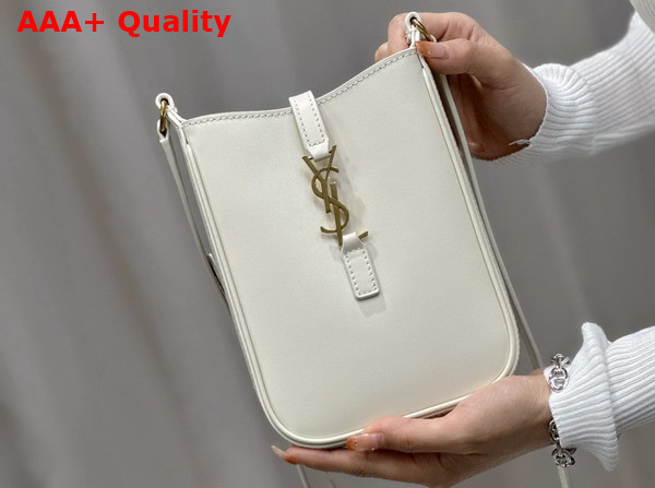 Saint Laurent Le 5 A 7 Mini Vertical in White Vegetable Tanned Leather Replica