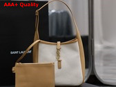 Saint Laurent Le 5 A 7 Small Supple in Canvas and Smooth Leather Grege and Brown Gold Replica