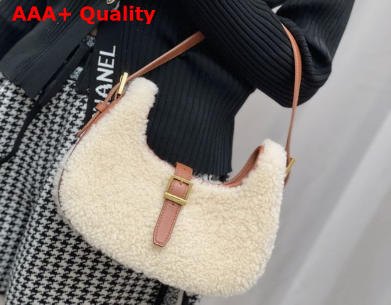 Saint Laurent Le Fermoir Hobo Bag in Merino Shearling Natural Beige Brick Replica