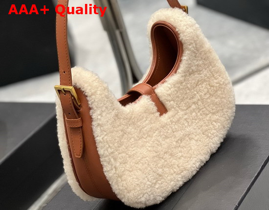 Saint Laurent Le Fermoir Hobo Bag in Merino Shearling Natural Beige Brick Replica