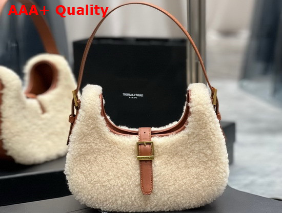 Saint Laurent Le Fermoir Hobo Bag in Merino Shearling Natural Beige Brick Replica