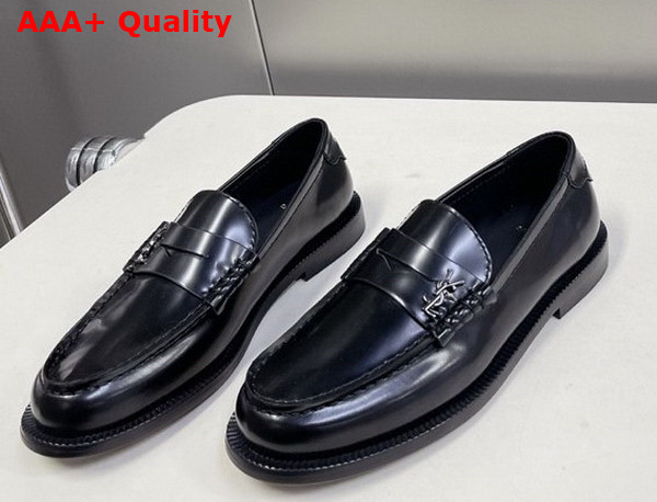 Saint Laurent Le Loafer Penny Slippers in Black Smooth Leather Replica