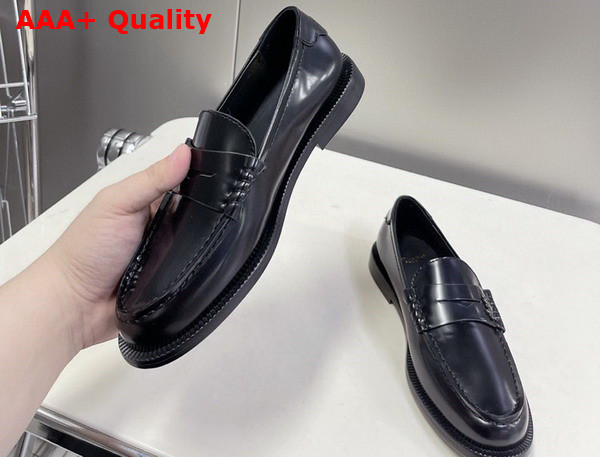 Saint Laurent Le Loafer Penny Slippers in Black Smooth Leather Replica