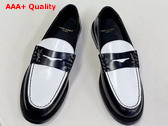 Saint Laurent Le Loafer Penny Slippers in Smooth Leather Black and White Replica