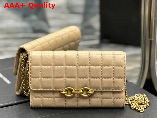 Saint Laurent Le Maillon Chain Wallet in Dark Beige Quilted Lambskin Replica