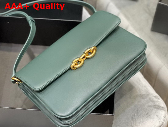 Saint Laurent Le Maillon Satchel in Khaki Green Smooth Leather Replica