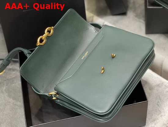 Saint Laurent Le Maillon Satchel in Khaki Green Smooth Leather Replica